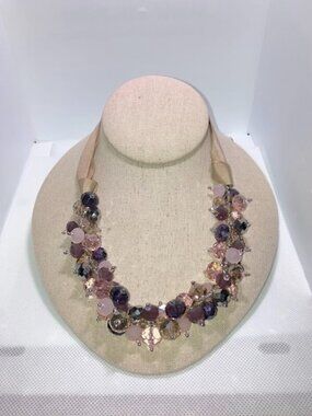 Ali Khan New York Vintage Faceted Bead Cluster Necklace Grosgrain Ribbon Strap